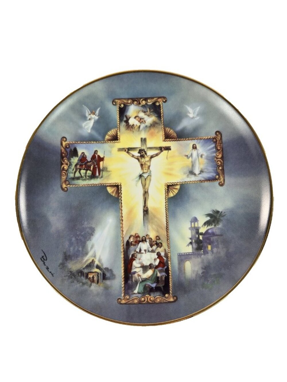 Religious Decorative Plate Cross Jesus Barzoni Life of Christ Franklin Mint 8in